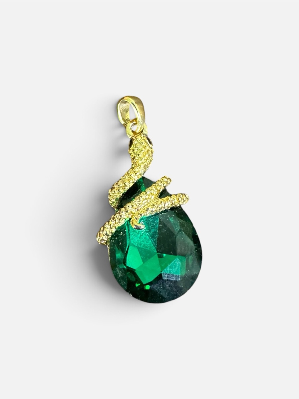 Gold Snake Wrapped Emerald Green Zircon Teardrop Pendant Eternal Devotion Witchy